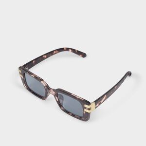 Tortoiseshell Rectangular Sunglasses with Gold Accents